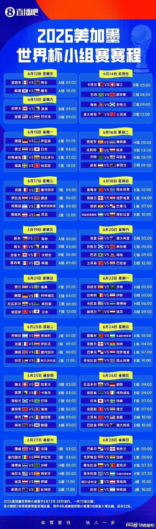 2026世界杯赛程高清版完整安排免费观看
